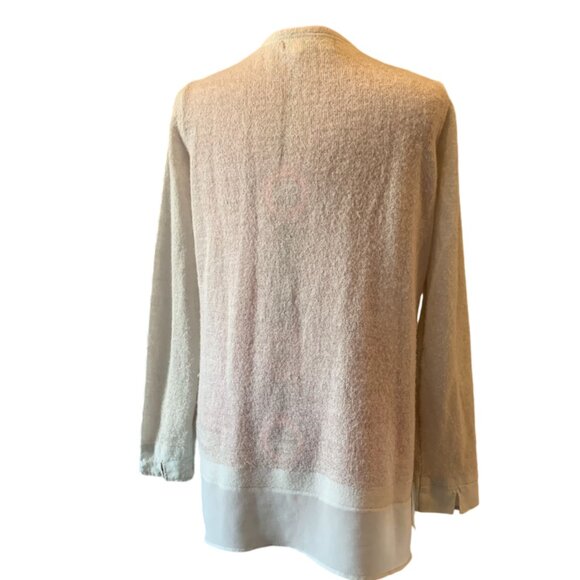 CONTEMPORAINE - Gray Top V neck - touch of mohair semi Sheer sweater - large - Picture 5 of 13